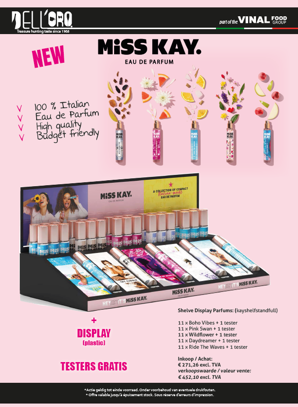 Miss Kay. Miss Kay Angular Stand 5SKU GEVULD + testers
