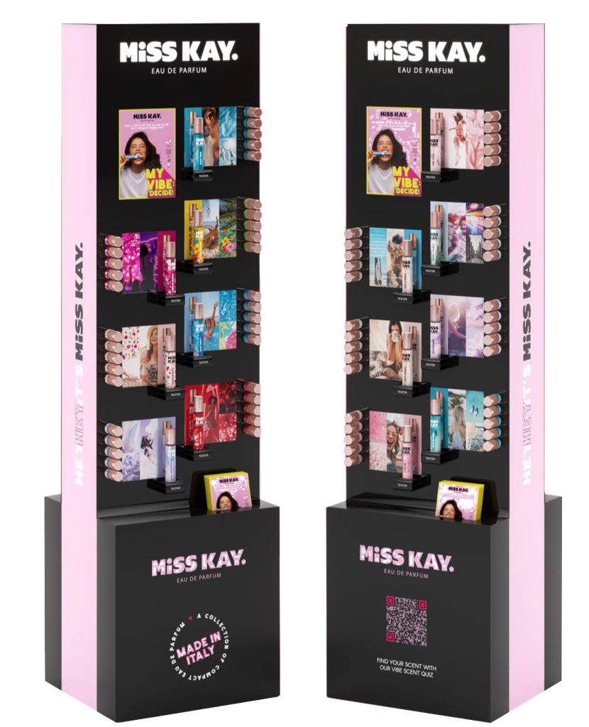 Miss Kay.  14 SKU Floor Stand GEVULD + testers