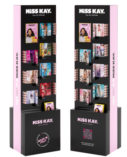[kayfloorstandfull] Miss Kay.  14 SKU Floor Stand GEVULD + testers